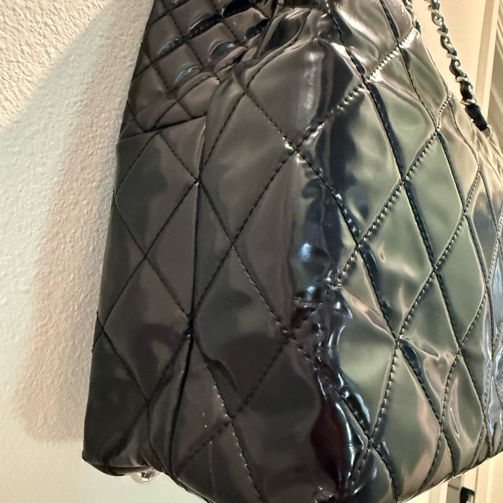 Chanel Black Quilted  Patent Leather Tote with Chain Shoulder Straps - Picture 10 of 13